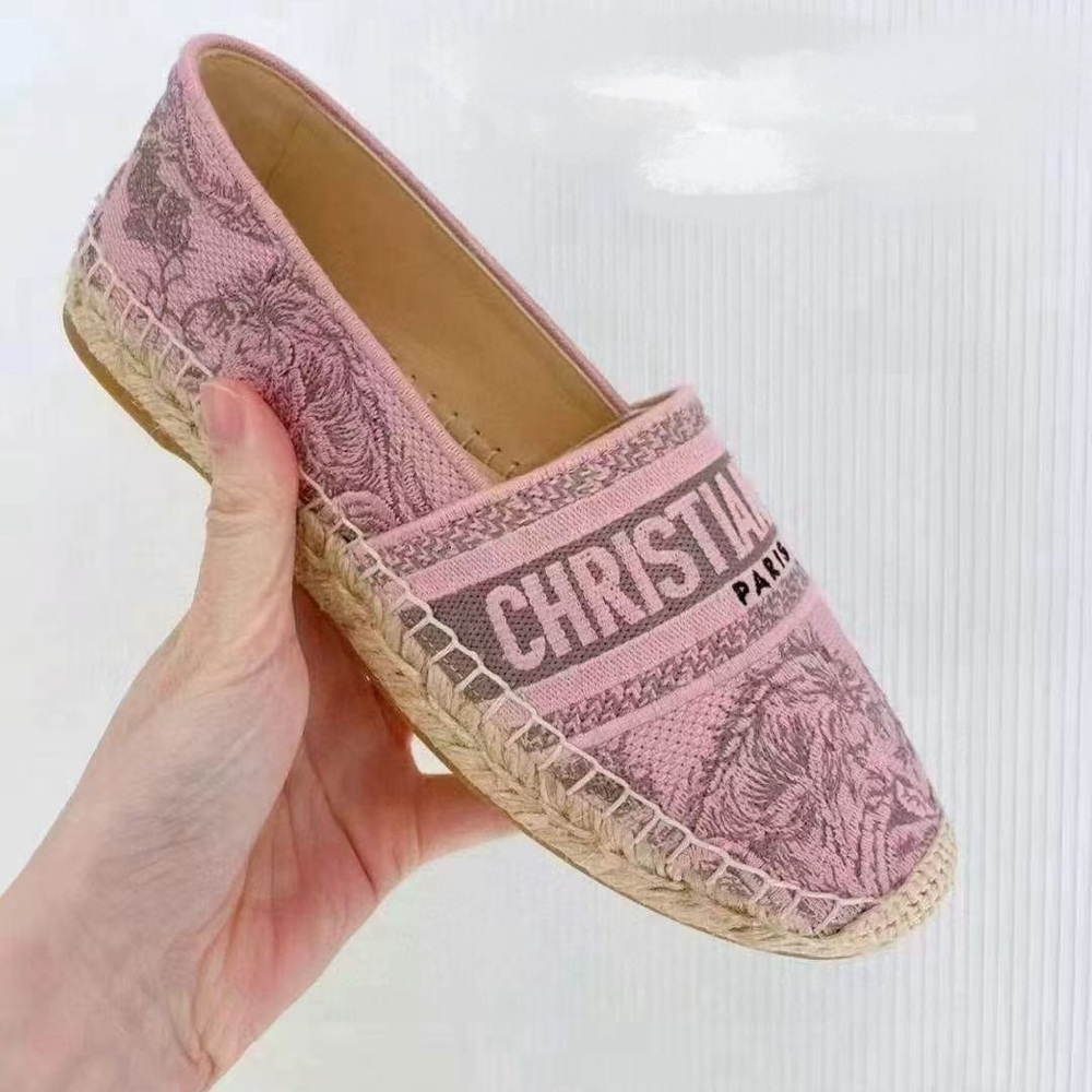 Dior BNIB Granville Toile De Jouy Embroidered Pink Gray Logo Espadrille 38.5 - Picture 2 of 12